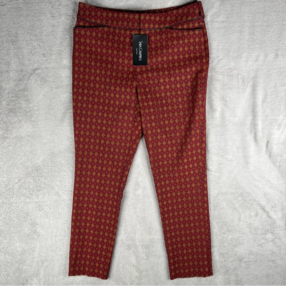 Sara Campbell Flat Front‎ Butterfly Patterned Pants Red Women's Size 12 NWT